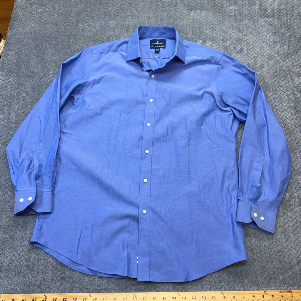 Buttoned Down Dress Shirt Mens 16.5 34 Tailored Fit Blue Cotton Solid LS
